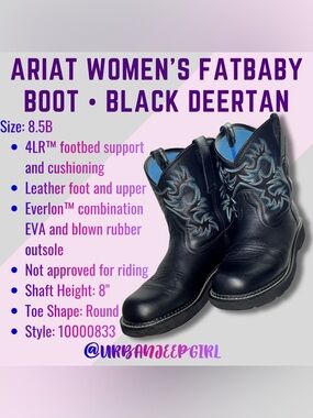 Ariat Women's Fatbaby Boot - Black Deertan Size 8.5B